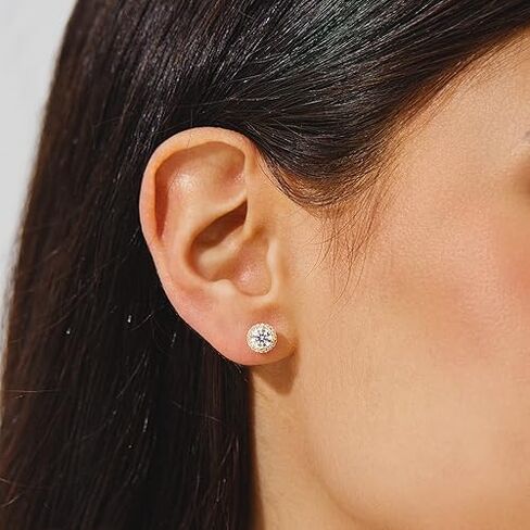 Axylena Women's Moissanite Stud Earrings, Screw-Back 18K White/Yellow Gold-Plated 925 Sterling Silver Lab-Grown Diamond Earrings 0.5–4 ct, Christmas, Birthday & Gift for Girlfriend, Wife, and Men Too in Saudi Arabia