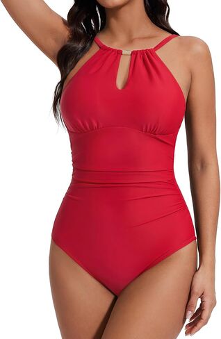 SUUKSESS Women's One Piece Swimsuits High Neck Tummy Control Retro Bathing Suit in Saudi Arabia