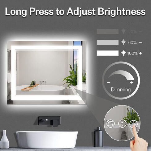 ISTRIPMF 40 × 32 بوصة مرآة حمام LED، إضاءة أمامية وخلفية مضادة للضباب، مرآة زينة مضاءة بذاكرة قابلة للتعتيم، مرآة LED مثبتة على الحائط مقاومة للكسر للحمام in Saudi Arabia