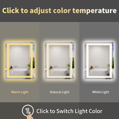 ISTRIPMF 40 × 32 بوصة مرآة حمام LED، إضاءة أمامية وخلفية مضادة للضباب، مرآة زينة مضاءة بذاكرة قابلة للتعتيم، مرآة LED مثبتة على الحائط مقاومة للكسر للحمام in Saudi Arabia