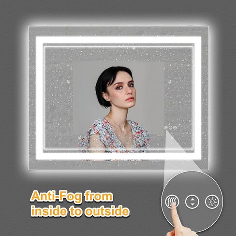 ISTRIPMF 40 × 32 بوصة مرآة حمام LED، إضاءة أمامية وخلفية مضادة للضباب، مرآة زينة مضاءة بذاكرة قابلة للتعتيم، مرآة LED مثبتة على الحائط مقاومة للكسر للحمام in Saudi Arabia