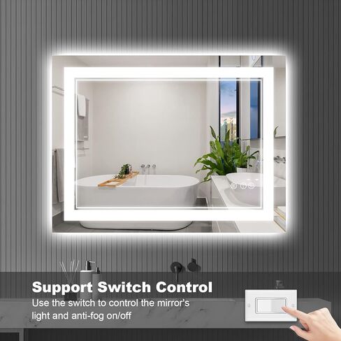 ISTRIPMF 40 × 32 بوصة مرآة حمام LED، إضاءة أمامية وخلفية مضادة للضباب، مرآة زينة مضاءة بذاكرة قابلة للتعتيم، مرآة LED مثبتة على الحائط مقاومة للكسر للحمام in Saudi Arabia