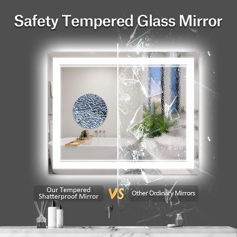 ISTRIPMF 40 × 32 بوصة مرآة حمام LED، إضاءة أمامية وخلفية مضادة للضباب، مرآة زينة مضاءة بذاكرة قابلة للتعتيم، مرآة LED مثبتة على الحائط مقاومة للكسر للحمام in Saudi Arabia