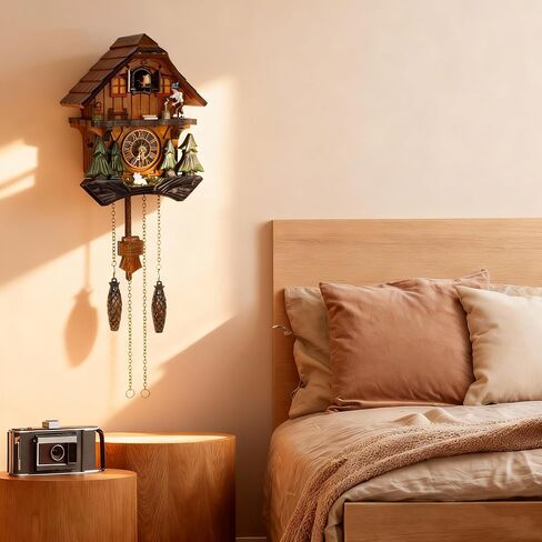 Cuckoo Clock, Germany Black Forest Style Wooden Pendulum Quartz Wall Clock, Volume Control, Night Silent, Gift Package, Professional Service in Saudi Arabia