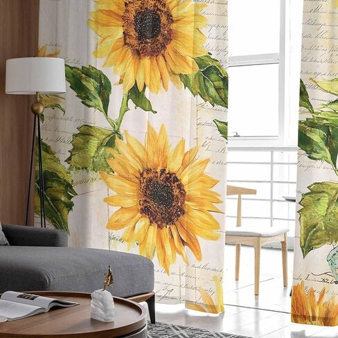 MACONAA Sunflower Curtains 63 Inches Long, Yellow Sheer Curtains Rod Pocket Curtain for Living Room, Farmhouse Window Kitchen Curtains Voile Drapes Chiffon Curtain for Bedroom 2 Panel in Saudi Arabia