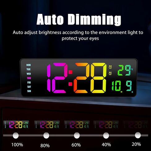 JTAIMAX 16-inch Digital Wall Clock with Large Display, 9 RGB Color Changing LED, Auto Dimming Night Light, for Living Room, Bedroom, Office, Classroom, Ideal Housewarming Birthday Gift (Multi-Color) in Saudi Arabia