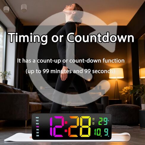 JTAIMAX 16-inch Digital Wall Clock with Large Display, 9 RGB Color Changing LED, Auto Dimming Night Light, for Living Room, Bedroom, Office, Classroom, Ideal Housewarming Birthday Gift (Multi-Color) in Saudi Arabia