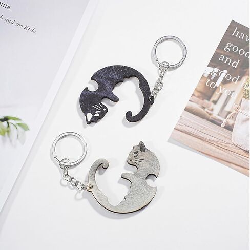 2pcs Set Cat Keychain Partner Keychain Puzzle Pendant Keychain for Couples Friendship Otter Motif Guardian Angel Keychain in Saudi Arabia