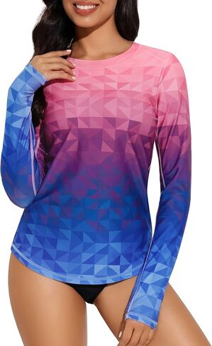 Bonneuitbebe Women Rash Guard Long Sleeve Swim Shirts UPF 50+ SPF UV Protection Bathing Suit Tops with Thumb Hole in Kuwait