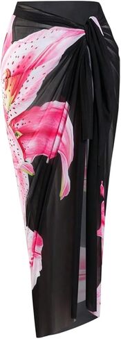 OYOANGLE Women's Plus Size Beach Cover Ups Floral Sheer Knot Front Long Swim Skirts Sarongs Beachwear in Saudi Arabia