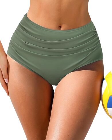 pfarua Women's High Waisted Bikini Bottoms Full Coverage Swimsuit Bottom Ruched Tummy Control Bathing Suit Bottoms in Saudi Arabia