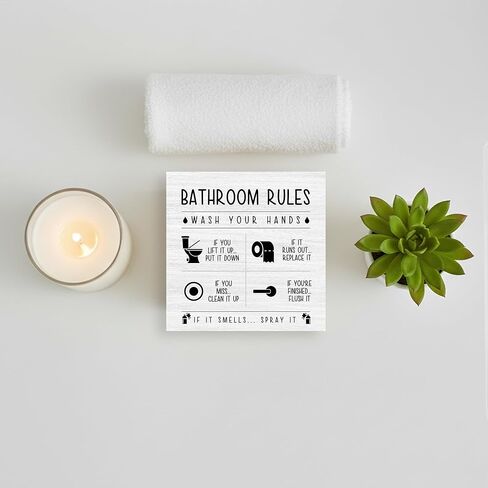 Sahjzk Bathroom Rules Wooden Box Sign - 5x5 Inch Funny Bathroom Decor for Toilet Tank & Shelf, Wash Your Hands Sign, Funny Bathroom Gift in Saudi Arabia