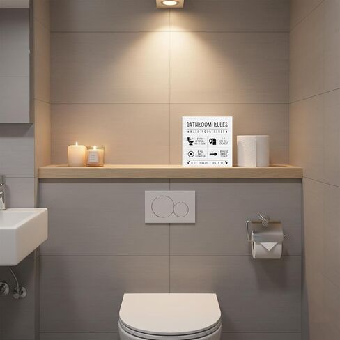 Sahjzk Bathroom Rules Wooden Box Sign - 5x5 Inch Funny Bathroom Decor for Toilet Tank & Shelf, Wash Your Hands Sign, Funny Bathroom Gift in Saudi Arabia