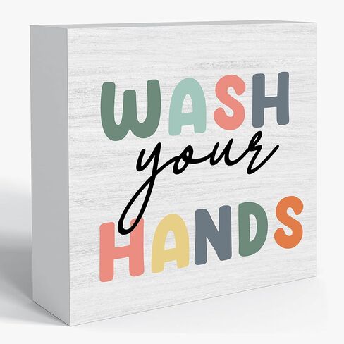 Sahjzk Bathroom Rules Wooden Box Sign - 5x5 Inch Funny Bathroom Decor for Toilet Tank & Shelf, Wash Your Hands Sign, Funny Bathroom Gift in Saudi Arabia
