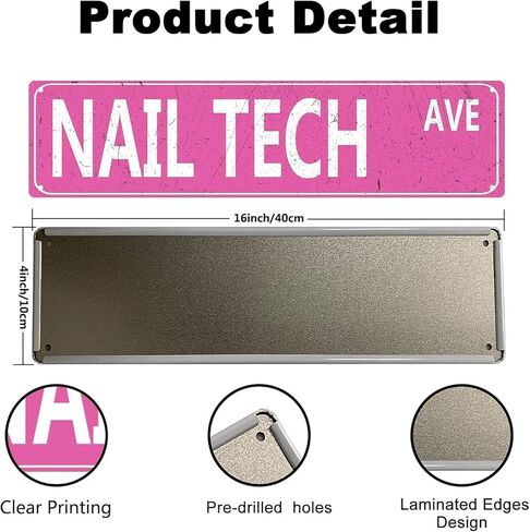 Nail Tech Ave Funny Street Sign Art Wall Decor for Farmhouse Office Bedroom Garage Man Cave Plaque Quality Metal Sign 16x4 Inch in Saudi Arabia