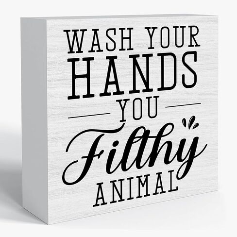 Sahjzk Bathroom Rules Wooden Box Sign - 5x5 Inch Funny Bathroom Decor for Toilet Tank & Shelf, Wash Your Hands Sign, Funny Bathroom Gift in Saudi Arabia
