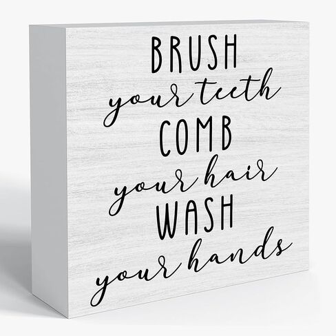 Sahjzk Bathroom Rules Wooden Box Sign - 5x5 Inch Funny Bathroom Decor for Toilet Tank & Shelf, Wash Your Hands Sign, Funny Bathroom Gift in Saudi Arabia