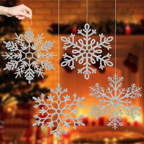 Large Snowflakes Ornament AORZIT 12 Inch Oversized Christmas Ornaments Glitter Giant Hanging Snowflakes Decorations for Christmas Tree Winter Indoor Outdoor Xmas New Year Party 6Pcs, Silver in Kuwait