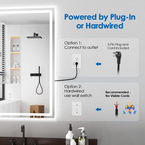 مرآة حمام LED مقاس 20 × 36 بوصة من ROVOGO مع أضواء، بدون ضباب، إضاءة خلفية خافتة وإضاءة أمامية، 3 درجة حرارة ألوان، وظيفة الذاكرة، مرآة زينة حمام مضاءة للجدار، مقاومة للكسر، معترف بها من UL in Kuwait