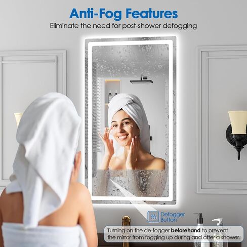 مرآة حمام LED مقاس 20 × 36 بوصة من ROVOGO مع أضواء، بدون ضباب، إضاءة خلفية خافتة وإضاءة أمامية، 3 درجة حرارة ألوان، وظيفة الذاكرة، مرآة زينة حمام مضاءة للجدار، مقاومة للكسر، معترف بها من UL in Kuwait