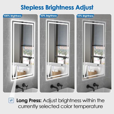 مرآة حمام LED مقاس 20 × 36 بوصة من ROVOGO مع أضواء، بدون ضباب، إضاءة خلفية خافتة وإضاءة أمامية، 3 درجة حرارة ألوان، وظيفة الذاكرة، مرآة زينة حمام مضاءة للجدار، مقاومة للكسر، معترف بها من UL in Kuwait