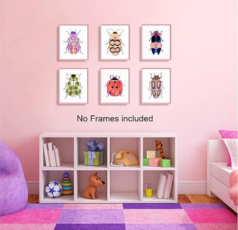 مطبوعات فنية جدارية للحشرات الملونة، لوحة قماشية بألوان مائية زرقاء خنفساء الخنفساء، ملصق فني جداري للحشرات الملونة للأطفال، ديكور غرفة الأطفال، صورة ديكور المنزل، مجموعة من 6 قطع (8 × 10 بوصة، غير مؤطرة). in Kuwait