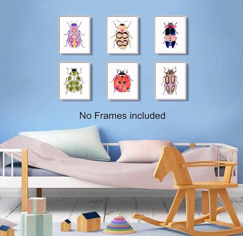 مطبوعات فنية جدارية للحشرات الملونة، لوحة قماشية بألوان مائية زرقاء خنفساء الخنفساء، ملصق فني جداري للحشرات الملونة للأطفال، ديكور غرفة الأطفال، صورة ديكور المنزل، مجموعة من 6 قطع (8 × 10 بوصة، غير مؤطرة). in Kuwait