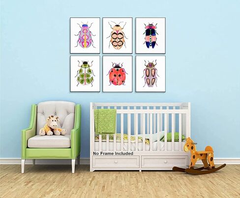 مطبوعات فنية جدارية للحشرات الملونة، لوحة قماشية بألوان مائية زرقاء خنفساء الخنفساء، ملصق فني جداري للحشرات الملونة للأطفال، ديكور غرفة الأطفال، صورة ديكور المنزل، مجموعة من 6 قطع (8 × 10 بوصة، غير مؤطرة). in Kuwait