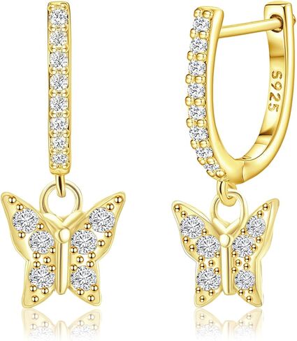 925 Sterling Silver Huggie Hoop Earrings with Sparkling Cubic Zirconia and Adorable Butterfly Pendant in Kuwait