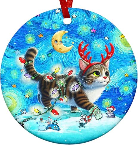 Sportyzen 2025 Christmas Ornament - Cat's Spirit with Starry Night Ceramic Ornament, Christmas Tree Holiday Decor, for Cat Lovers, Family, Friends in Saudi Arabia
