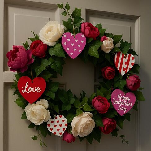 Jetec 40 Pieces Valentine's Day Tree Decoration Pink Red White Wooden Heart Hanging Ornaments Love Striped Plaid Heart Tags with String for Valentines Embellishments Craft Home Office Wall Decor in Saudi Arabia