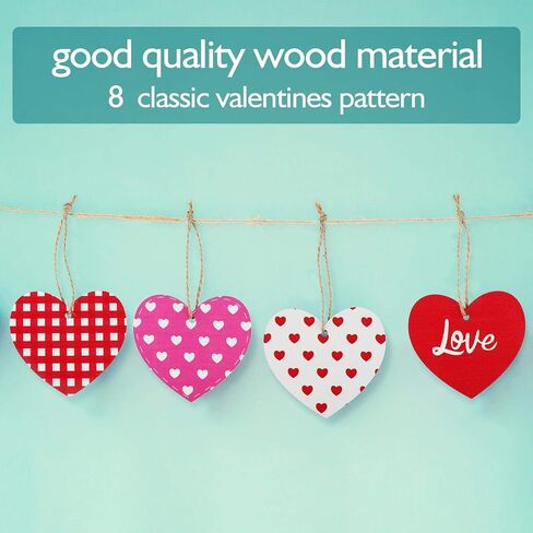 Jetec 40 Pieces Valentine's Day Tree Decoration Pink Red White Wooden Heart Hanging Ornaments Love Striped Plaid Heart Tags with String for Valentines Embellishments Craft Home Office Wall Decor in Saudi Arabia