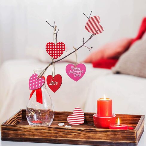 Jetec 40 Pieces Valentine's Day Tree Decoration Pink Red White Wooden Heart Hanging Ornaments Love Striped Plaid Heart Tags with String for Valentines Embellishments Craft Home Office Wall Decor in Saudi Arabia