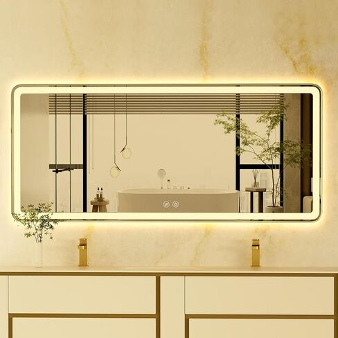 مرآة LED مقاس 72 × 32 بوصة للحمام مع إضاءة أمامية وخلفية، مرآة حمام كبيرة مثبتة على الحائط مع 3 ألوان، مرآة زينة مضادة للضباب مع أضواء in Kuwait