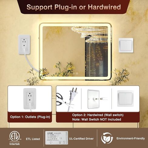مرآة LED مقاس 72 × 32 بوصة للحمام مع إضاءة أمامية وخلفية، مرآة حمام كبيرة مثبتة على الحائط مع 3 ألوان، مرآة زينة مضادة للضباب مع أضواء in Kuwait