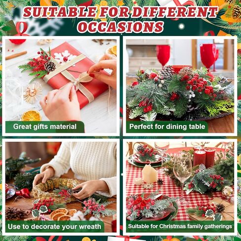 Outus 107 Pcs Christmas Artificial Pine Branches with Red Berry Stems Faux Pine Picks Spray with Pinecones Apples Holly Leaves Hemp Rope for DIY Garland Wreath Xmas Embellishing Home Garden Decoration in Saudi Arabia