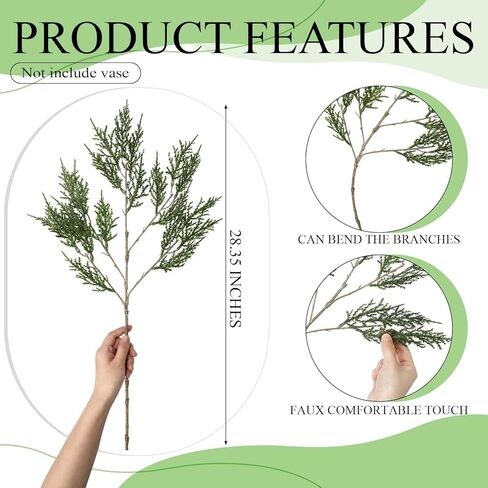 Giegxin 6pcs Large Christmas Evergreen Pine Branch 28.35" Artificial Pine Stem Faux Cypress Twigs Norfolk Spray Greenery Picks Sprigs for Vase Fillers Winter Holiday Cedar DIY in Saudi Arabia