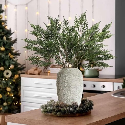 Giegxin 6pcs Large Christmas Evergreen Pine Branch 28.35" Artificial Pine Stem Faux Cypress Twigs Norfolk Spray Greenery Picks Sprigs for Vase Fillers Winter Holiday Cedar DIY in Saudi Arabia