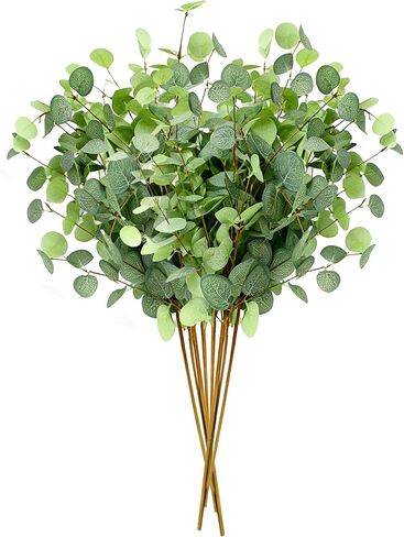 NASAMA 7 PCS Artificial Eucalyptus Stems Greenery Stems 24" Tall Orange and red Two Colors Leaves in Autumn Fake Plants Decor Faux Floral Stems for Vase Home Party Wedding Decorations (7PCS Green) in Saudi Arabia