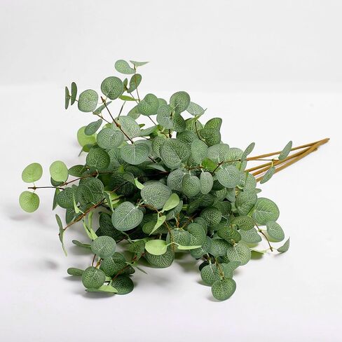 NASAMA 7 PCS Artificial Eucalyptus Stems Greenery Stems 24" Tall Orange and red Two Colors Leaves in Autumn Fake Plants Decor Faux Floral Stems for Vase Home Party Wedding Decorations (7PCS Green) in Saudi Arabia