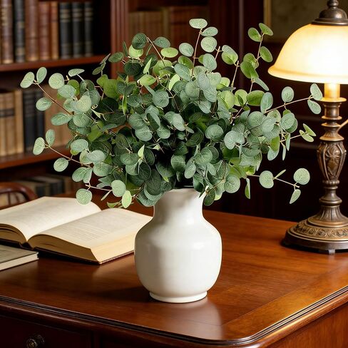 NASAMA 7 PCS Artificial Eucalyptus Stems Greenery Stems 24" Tall Orange and red Two Colors Leaves in Autumn Fake Plants Decor Faux Floral Stems for Vase Home Party Wedding Decorations (7PCS Green) in Saudi Arabia