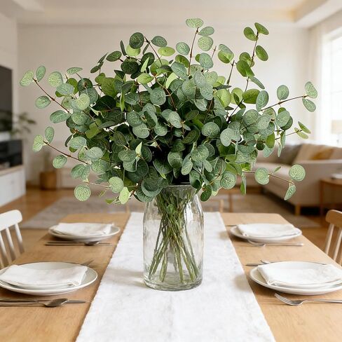 NASAMA 7 PCS Artificial Eucalyptus Stems Greenery Stems 24" Tall Orange and red Two Colors Leaves in Autumn Fake Plants Decor Faux Floral Stems for Vase Home Party Wedding Decorations (7PCS Green) in Saudi Arabia