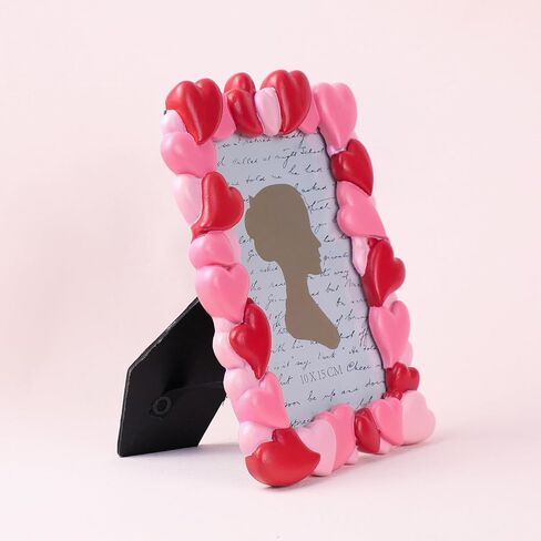 bicuzat 3D منقوشة الأحمر الوردي نمط القلب الراتنج بطاقة الإطار صورة عرض إطار الصورة إطار الصورة لسطح المكتب الجدول أعلى العرض لمحبي عيد الحب، 4 بنسبة 6 بوصات in Kuwait