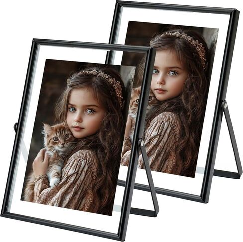 xinkerco 2 حزمة 5x7 إطار الصورة العائمة السوداء لحجم الصورة 5x7 4x6 3x5 إطارات الصور الزجاجية المعدنية، عرض الطاولة عموديا، ديكور المنزل حفل زفاف مكتب in Saudi Arabia