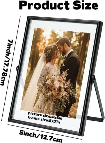 xinkerco 2 حزمة 5x7 إطار الصورة العائمة السوداء لحجم الصورة 5x7 4x6 3x5 إطارات الصور الزجاجية المعدنية، عرض الطاولة عموديا، ديكور المنزل حفل زفاف مكتب in Saudi Arabia