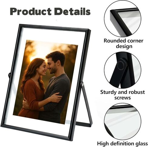 xinkerco 2 حزمة 5x7 إطار الصورة العائمة السوداء لحجم الصورة 5x7 4x6 3x5 إطارات الصور الزجاجية المعدنية، عرض الطاولة عموديا، ديكور المنزل حفل زفاف مكتب in Saudi Arabia