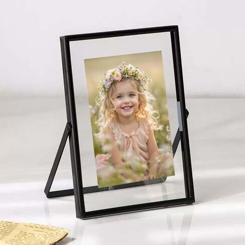 xinkerco 2 حزمة 5x7 إطار الصورة العائمة السوداء لحجم الصورة 5x7 4x6 3x5 إطارات الصور الزجاجية المعدنية، عرض الطاولة عموديا، ديكور المنزل حفل زفاف مكتب in Saudi Arabia