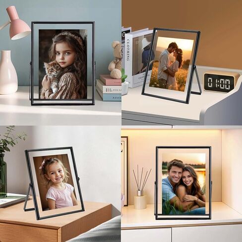 xinkerco 2 حزمة 5x7 إطار الصورة العائمة السوداء لحجم الصورة 5x7 4x6 3x5 إطارات الصور الزجاجية المعدنية، عرض الطاولة عموديا، ديكور المنزل حفل زفاف مكتب in Saudi Arabia