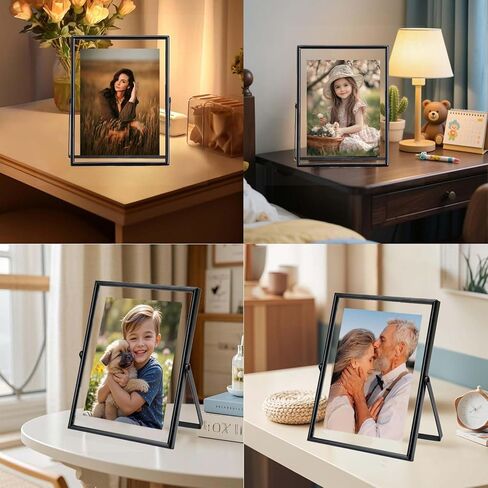 xinkerco 2 حزمة 5x7 إطار الصورة العائمة السوداء لحجم الصورة 5x7 4x6 3x5 إطارات الصور الزجاجية المعدنية، عرض الطاولة عموديا، ديكور المنزل حفل زفاف مكتب in Saudi Arabia
