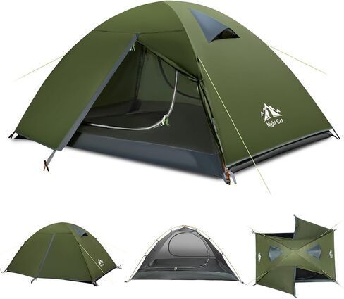 Night Cat Backpacking Tent 2 شخصين مع قطب من الألومنيوم طبقات مزدوجة الخيمة البالغين البالغين مضاد للطخور خفيفة الوزن سهلة الإعداد اثنين من الأبواب المشي لمسلقات الجبال 2.2x1.4m in Kuwait